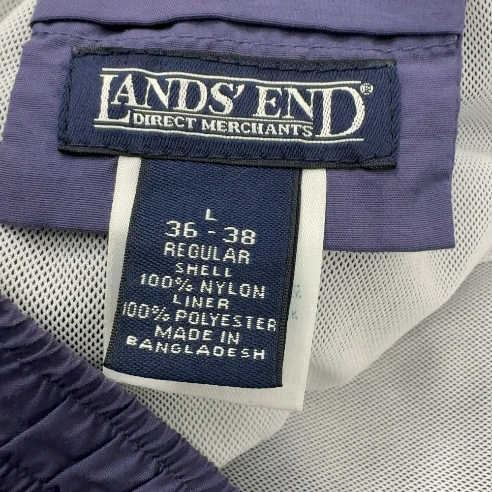 Lands End Swim Shorts Mens L Purple Nylon Elastic Waist Drawstring Casual Summer